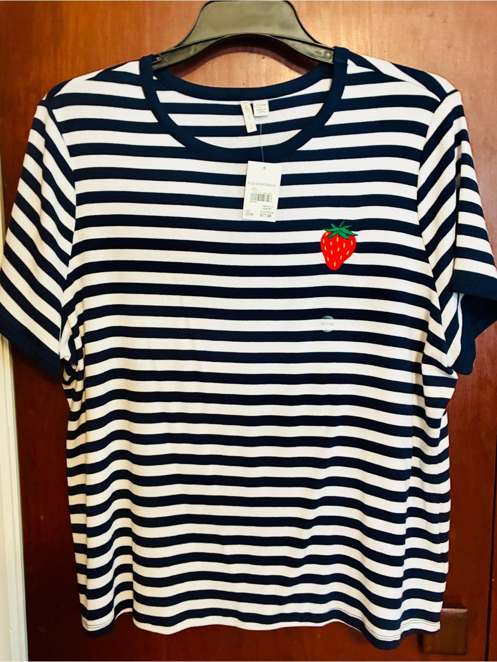 Cato Navy & White Striped Short Sleeve Tee with Strawberry Patch